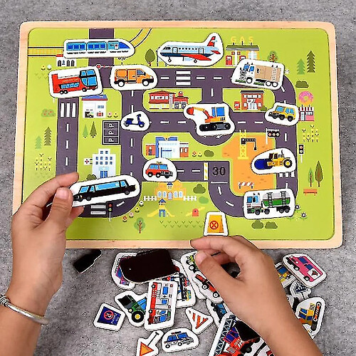 Universal Puzzle magnétique en bois Animaux et transport Jeux de voiture Bébé Apprentissage précoce Jouets Puzzle