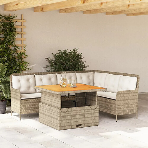 vidaXL Salon de jardin avec coussins 2 pcs beige résine tressée