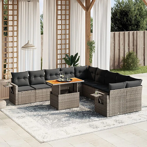 vidaXL Salon de jardin 11 pcs avec coussins gris résine tressée