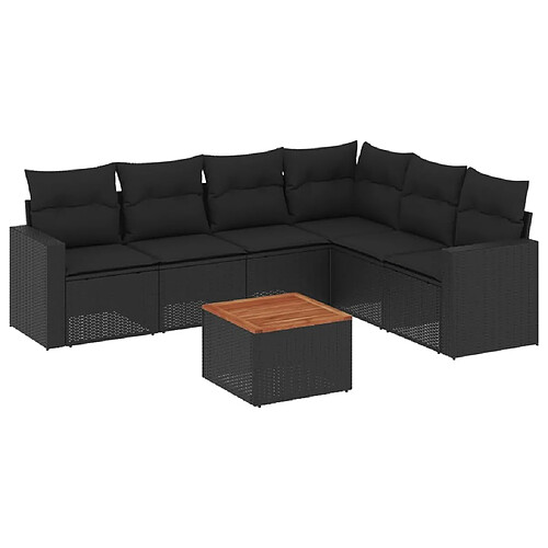 Maison Chic Salon de jardin 7 pcs avec coussins | Ensemble de Table et chaises | Mobilier d'Extérieur noir résine tressée -GKD85733