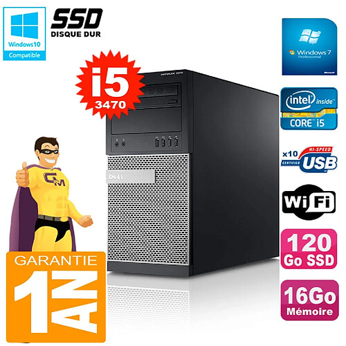 PC Tour DELL 7010 Core I5-3470 RAM 16Go Disque 120 Go SSD Wifi W7 · Occasion