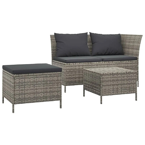 Maison Chic Salon de jardin 3 pcs + coussins - Mobilier/Meubles de jardin - Table et chaises d'extérieur Gris Résine tressée -MN90252