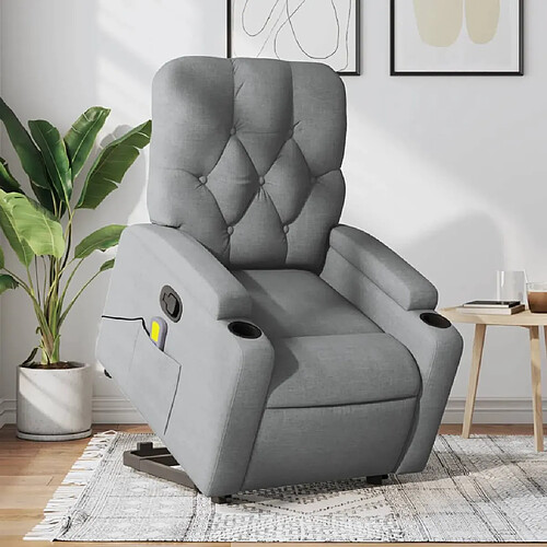 vidaXL Fauteuil de massage inclinable Gris clair Tissu