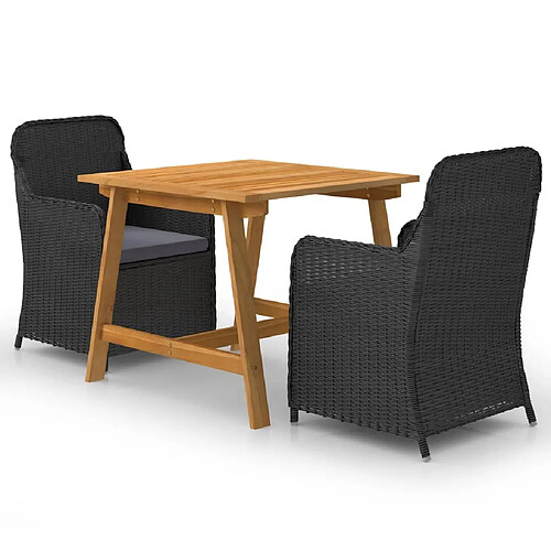 Salle à manger de jardin 3 pcs,Table et chaise à dîner Noir -MN21532