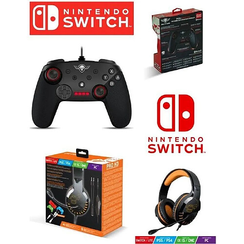 Manette SWITCH Nintendo PRO GAMING Spirit of gamer + CASQUE SWITCH PRO-SH3 ORANGE SWITCH EDITION