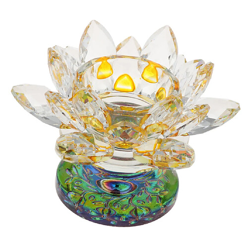 7 couleurs bouddhiste cristal lumière de thé en verre fleur de Lotus porte-bougie jaune