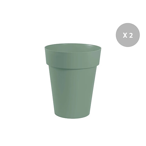 Lot de 2 pots de fleurs ronds en plastique EDA Toscane vert laurier - Ø 44 cm