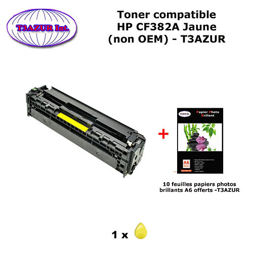 Toner générique HP CF382A, HP 312X pour HP LaserJet Pro MFP M476 Jaune+10f papiers photos A6 -T3AZUR