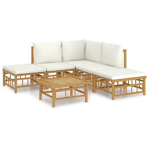 Maison Chic Salon de jardin 6 pcs + coussins - Mobilier/Meubles de jardin - Table et chaises d'extérieur blanc crème bambou -MN30275