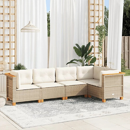 vidaXL Salon de jardin avec coussins 5 pcs beige résine tressée