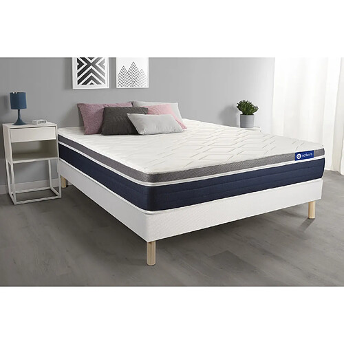 ACTISOM Ensemble ACTIMEMO CONFORT Matelas mémoire de forme 180x200 cm Maxi épaisseur 7zones de confort + sommier KIT blanc