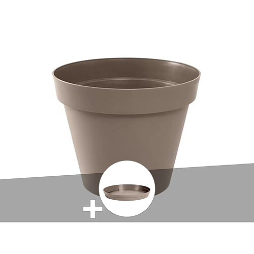 Pot de fleur rond Toscane Ø 60 x H.47 cm Taupe + Soucoupe - Eda