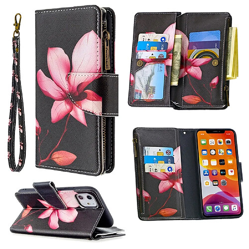 Etui en PU fermeture à glissière d'impression de modèle lotus pour votre Apple iPhone 11 6.1 pouces