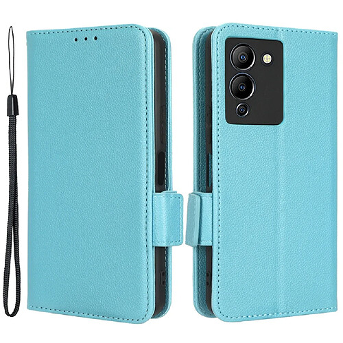 Etui en PU texture litchi, anti-chute, fermoir magnétique avec support pour votre Infinix Note 12 G96 4G X670 - bleu clair