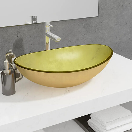 vidaXL Lavabo Verre trempé 54,5x35x15,5 cm Doré