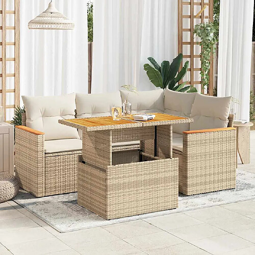 vidaXL Salon de jardin avec coussins 5 pcs beige résine tressée acacia