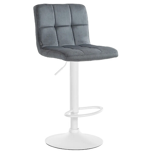 Decoshop26 Tabouret de bar chaise haute x 1 avec coutures décoratives carrées assise en velours gris foncé pieds en métal blanc 10_0005337