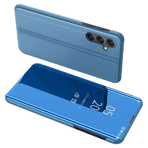 Htdmobiles Housse pour Samsung Galaxy A34 5G - etui portefeuille miroir clear view + verre trempe - BLEU