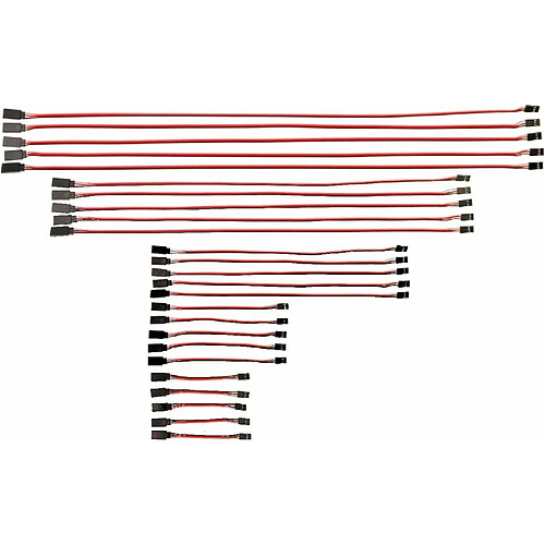 Kit de 25 Câbles d’Extension de Servo - Style JR Mâle à Femelle - 26 AWG - Différentes Longueurs (10cm, 15cm, 30cm, 50cm, 60cm)