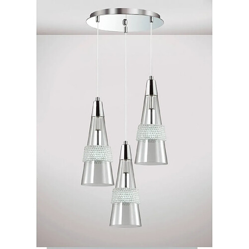 Luminaire Center Suspension Emilia 3 Ampoules E14 rond chrome poli/cristal