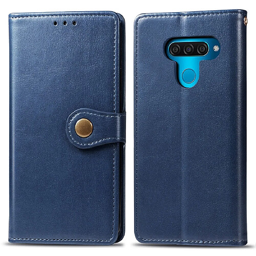 Wewoo Housse Coque Etui en cuir de couleur unie pour téléphone portable avec protection et ceinturefonction photo et fente carteainsi que support et LG Q60 bleu