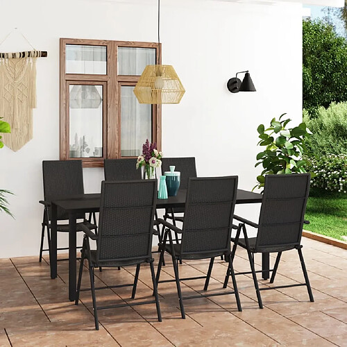 Salle à manger de jardin 7 pcs,Table et chaise à dîner Noir -MN49751