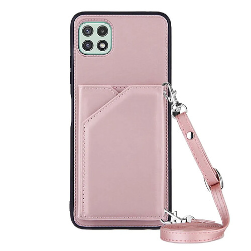 Coque en TPU + PU avec béqille, porte-cartes et cordon or rose pour votre Samsung Galaxy A22 5G (EU Version)