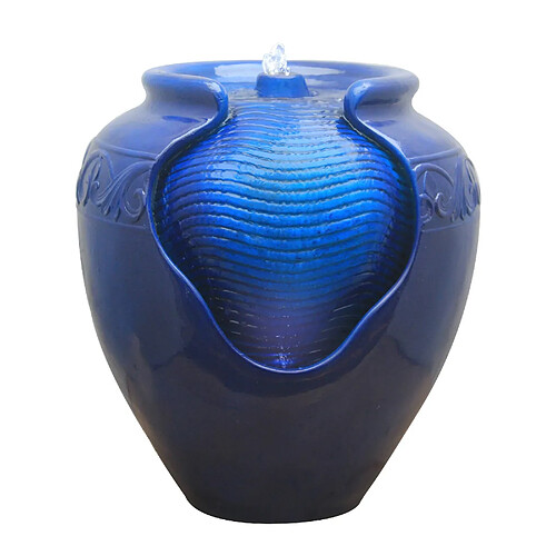 Fontaine extérieur jardin décoration chute d’eau cascade pot amphore bleu avec éclairage LED Peaktop YG0036AZ-EU