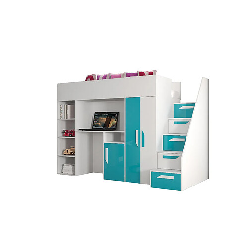 Abiks Meble PARTY 14 Lit superposé 247/165/120 (blanc/turquoise)