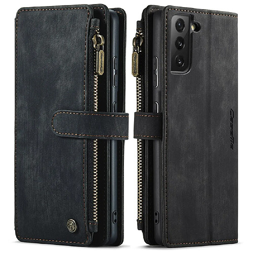 Caseme Etui en PU + TPU poche zippée, antichoc avec 10 porte-cartes noir pour votre Samsung Galaxy S21 5G