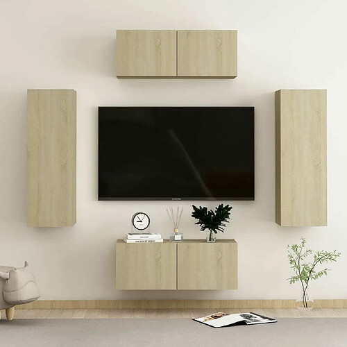 Maison Chic Ensemble de meubles TV 4 pcs | Banc TV Moderne pour salon | Meuble de Rangement - Chêne sonoma Aggloméré -MN52687