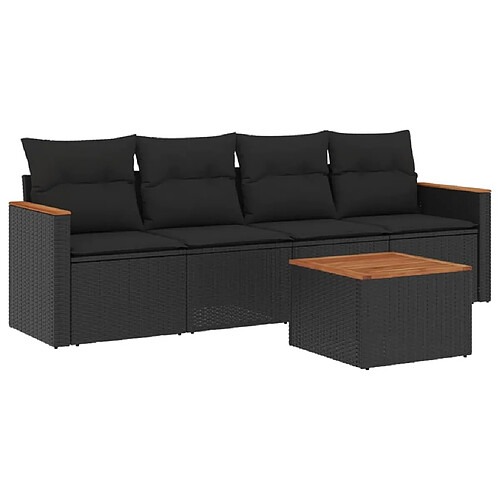 Maison Chic Ensemble de 5 Tables et chaises d'extérieur avec coussins,Salon de jardin noir résine tressée -GKD441350