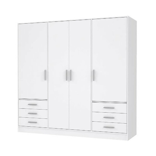 JUPITER Armoire 4 portes 6 tiroirs - Blanc mat - L 206,5 x P 60 x H 200 cm