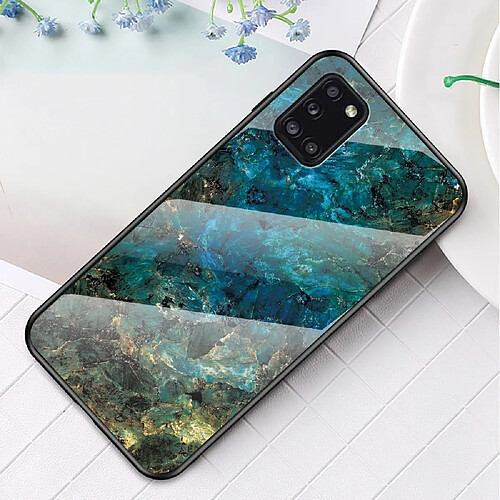 Coque en TPU hybride de texture de marbre émeraude pour votre Samsung Galaxy A31