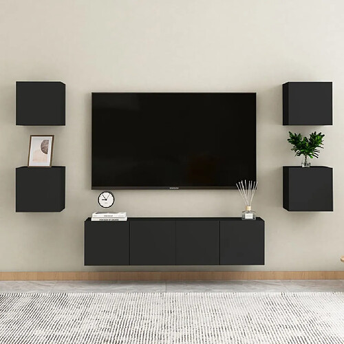 Maison Chic Ensemble de meubles TV 6 pcs | Banc TV Moderne pour salon | Meuble de Rangement - Noir Aggloméré -MN53190