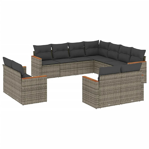 Maison Chic Salon de jardin 11 pcs avec coussins | Ensemble de Table et chaises | Mobilier d'Extérieur gris résine tressée -GKD77922