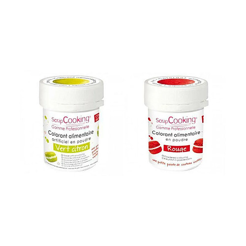 Scrapcooking 2 colorants alimentaires en poudre - vert citron-rouge