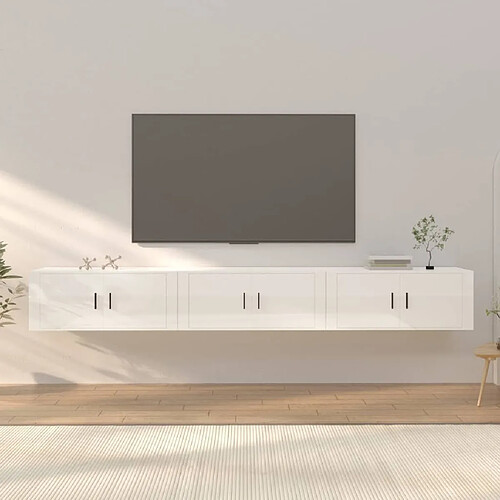 Maison Chic Ensemble 3 Meubles TV muraux suspendus blanc brillant 100x34,5x40 cm -MN34406