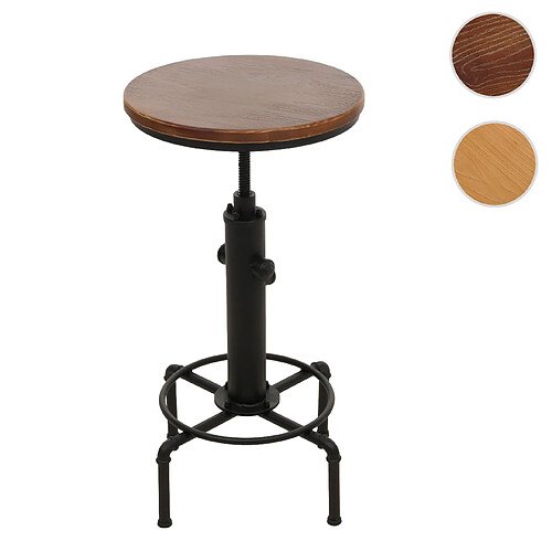 Mendler Table de bar HWC-N23, table de comptoir table de bistro réglable en hauteur pivotante repose-pieds Industrial fer massif-bois Ø 50cm ~ brun