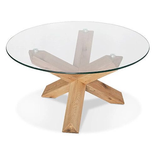 Alterego Table basse de salon 'MAGIK' ronde en verre et bois massif