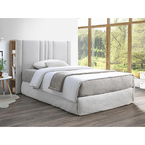 Vente-Unique Tête de lit avec rangements 140 cm - Tissu - Gris clair et naturel - SIVERI