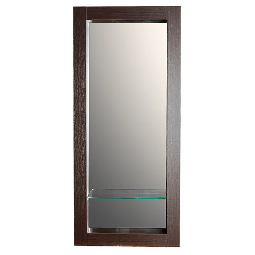 Miroir de salle de bain 90x40 cm en bois couleur wengé avec étagère fixation murale CEDAM