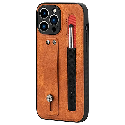 Coque en TPU + PU anti-rayures avec béquille en bandoulière et fente pour stylo marron pour votre iPhone 12 Pro 6.1 pouces