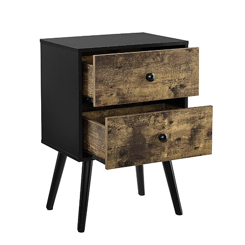 Helloshop26 Petite table avec 2 tiroirs de chevet de nuit commode armature de table et tiroirs pieds en pin effet bois 60 cm noir 03_0003140