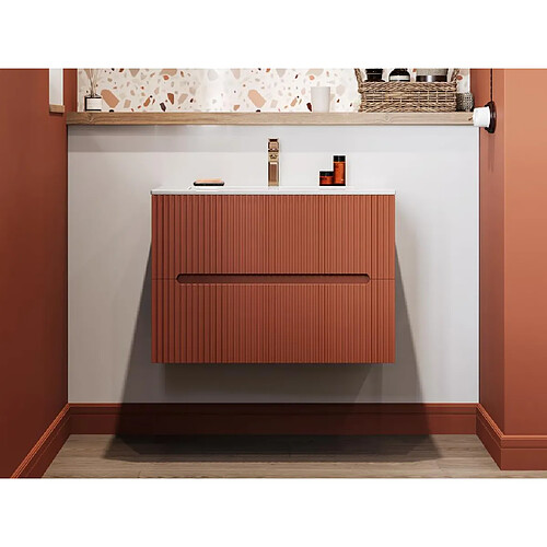 Vente-Unique Meuble sous vasque suspendu strié terracotta - 80 cm - PAVANI