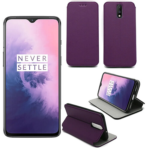 Xeptio Housse One Plus 7T violette - Etui violet Coque OnePlus 7T Protection antichoc à rabat Smartphone 2019 - Accessoires Pochette Case