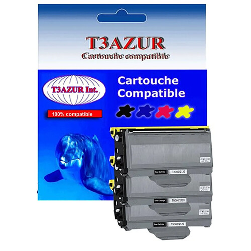 3 Toners Laser compatibles pour Brother DCP7030, DCP7040, TN2120 - 2 600 pages - T3AZUR