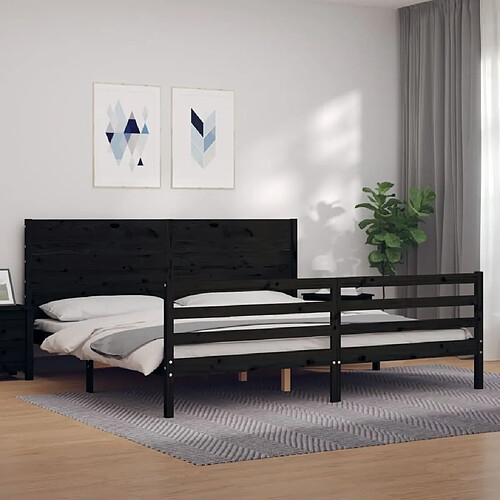 Maison Chic Lit adulte - Cadre Structure de lit avec tête de lit Contemporain noir 200x200 cm bois massif -MN53449