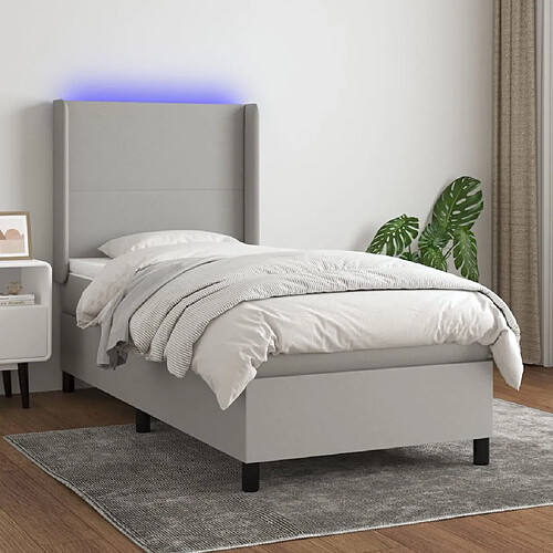 vidaXL Sommier à lattes de lit matelas LED Gris clair 90x190 cm Tissu