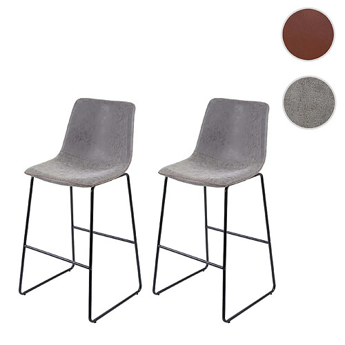 Mendler 2x tabouret de bar HWC-E54, chaise de bar/comptoir, vintage ~ similicuir, aspect daim, gris